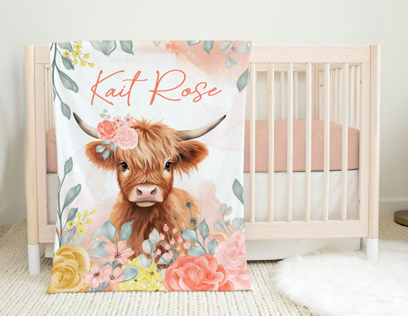 Daisy Highland Cow Minky Blanket