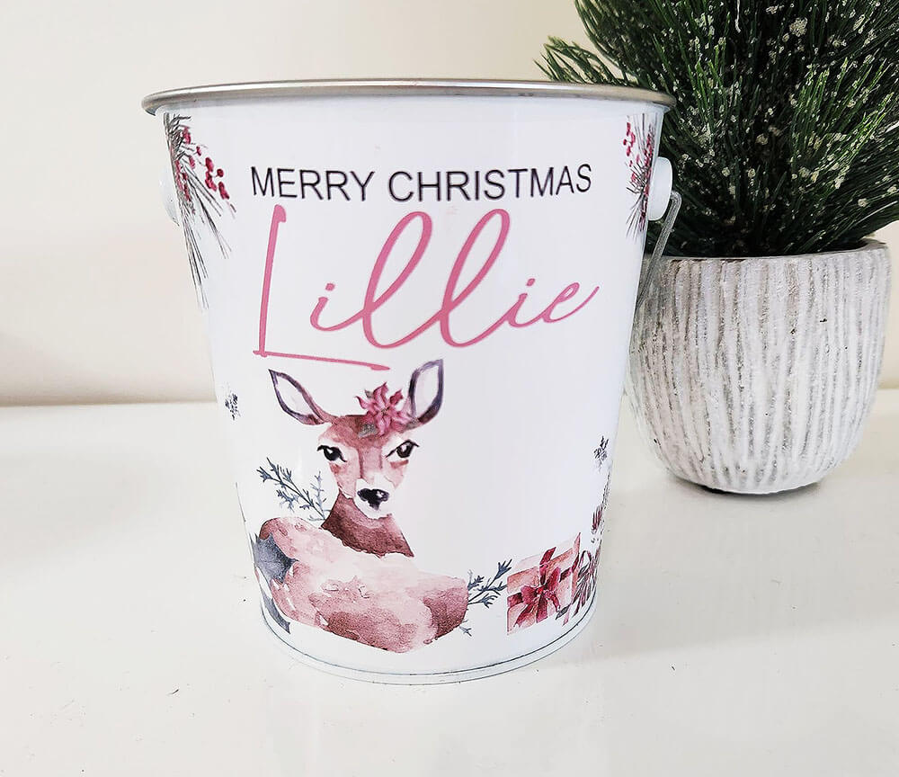 Floral Deer Christmas Bucket