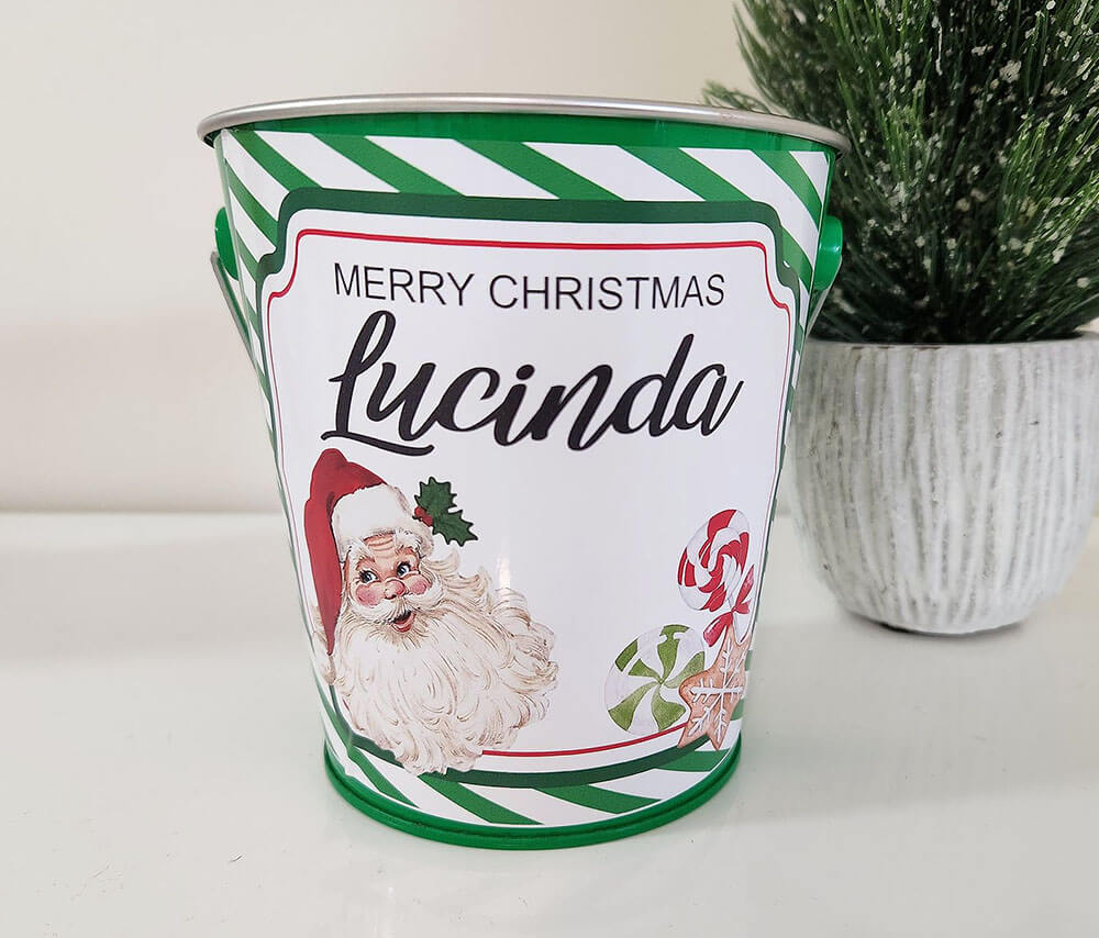 Retro Santa Green Christmas Bucket