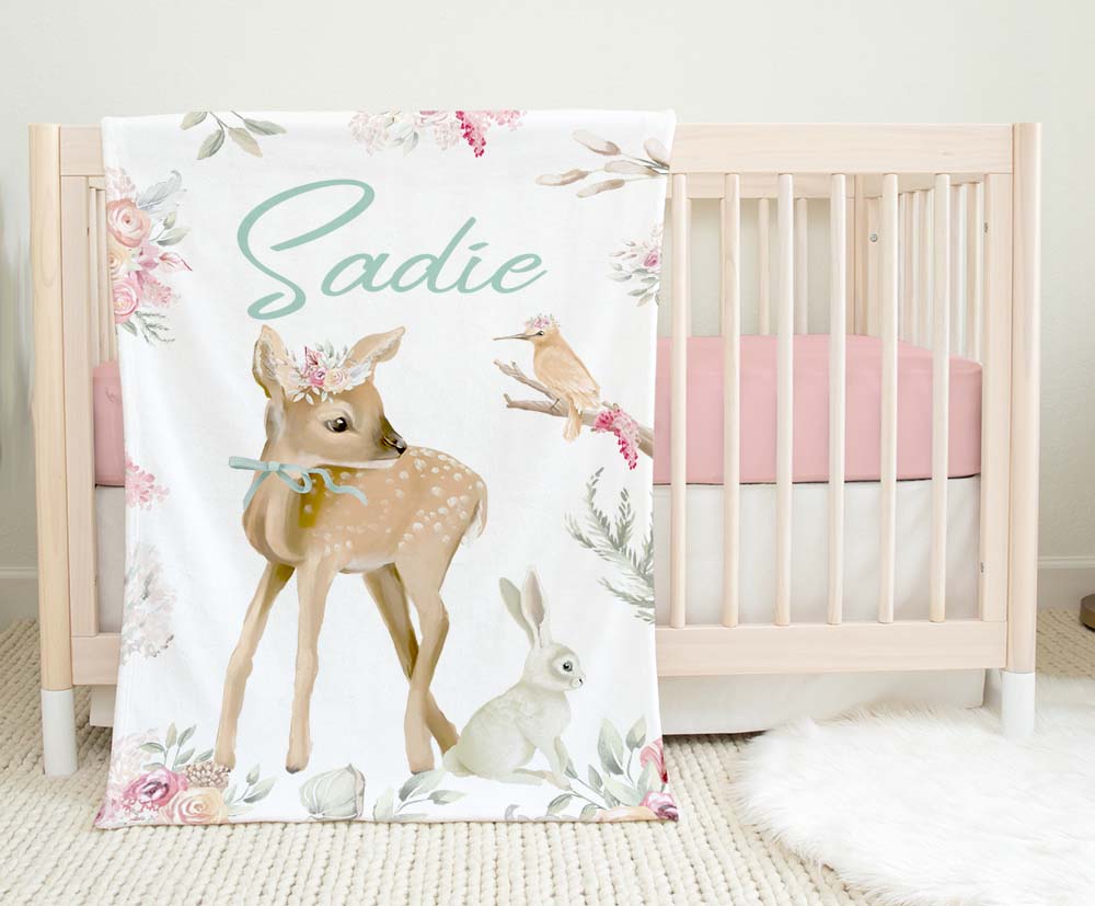 Personalised Minky Blanket Deer Rose