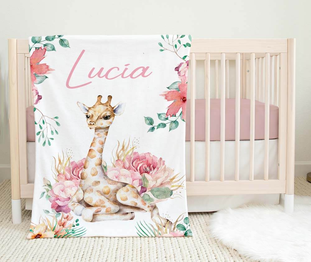 Personalised Minky Blanket Giraffe Tropical