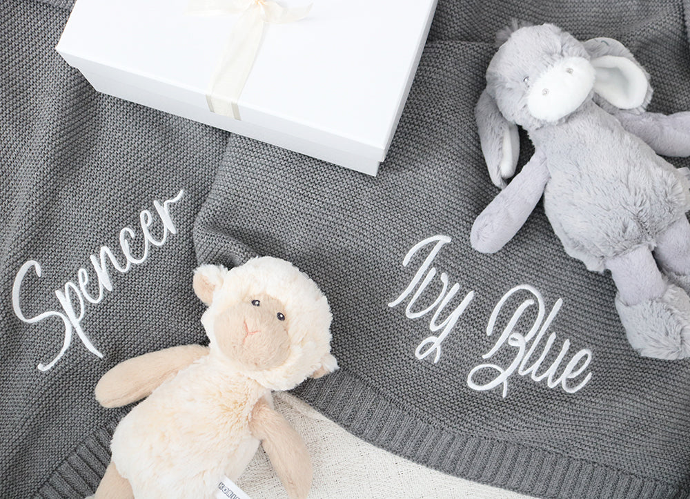 Personalised Knit Blanket Grey