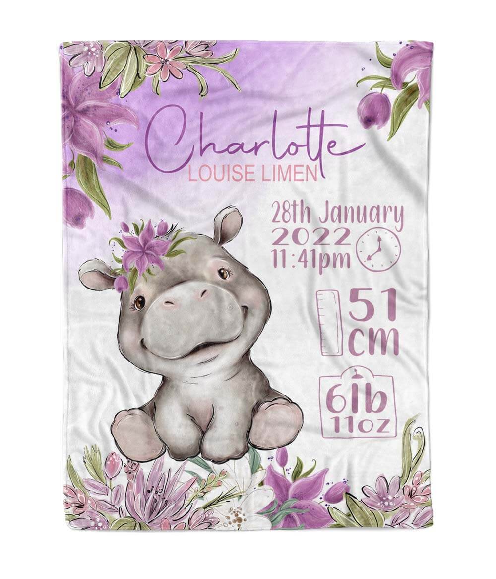 Hippo Floral Birth Blanket