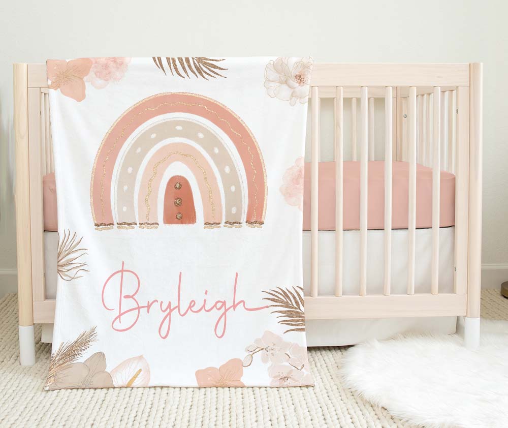 Personalised Minky Blanket Blush Rainbow